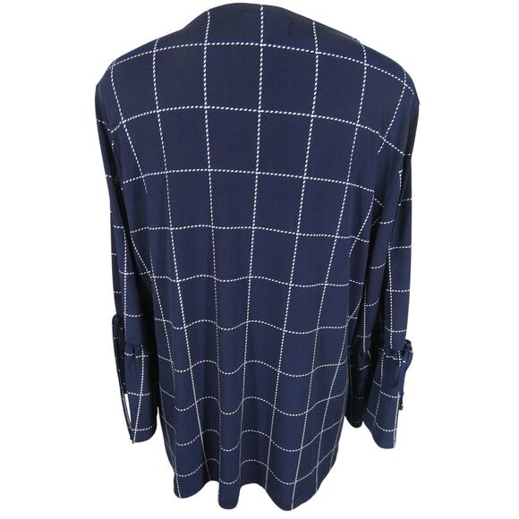 Liz Claiborne Career Women's Tunic Blouse Bell Sleeves Navy Pleated Business - Picture 4 of 8